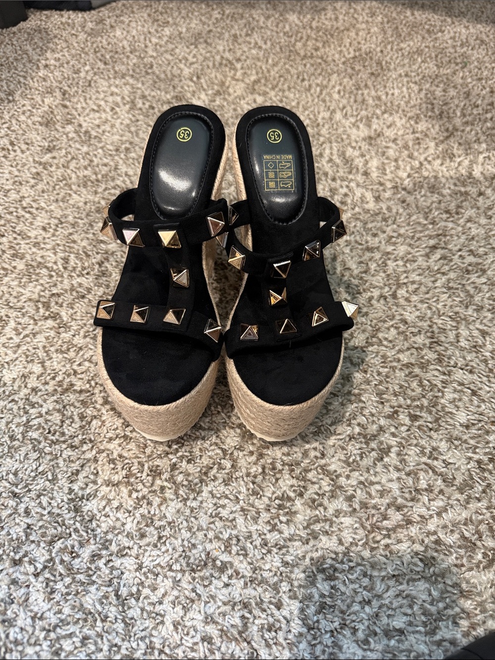 Black Studded Espadrille Platform Sandals